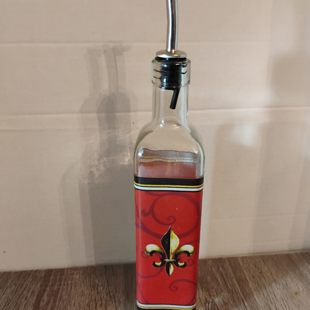 Fleur De-Lis Glass Vintage Oil Bottle